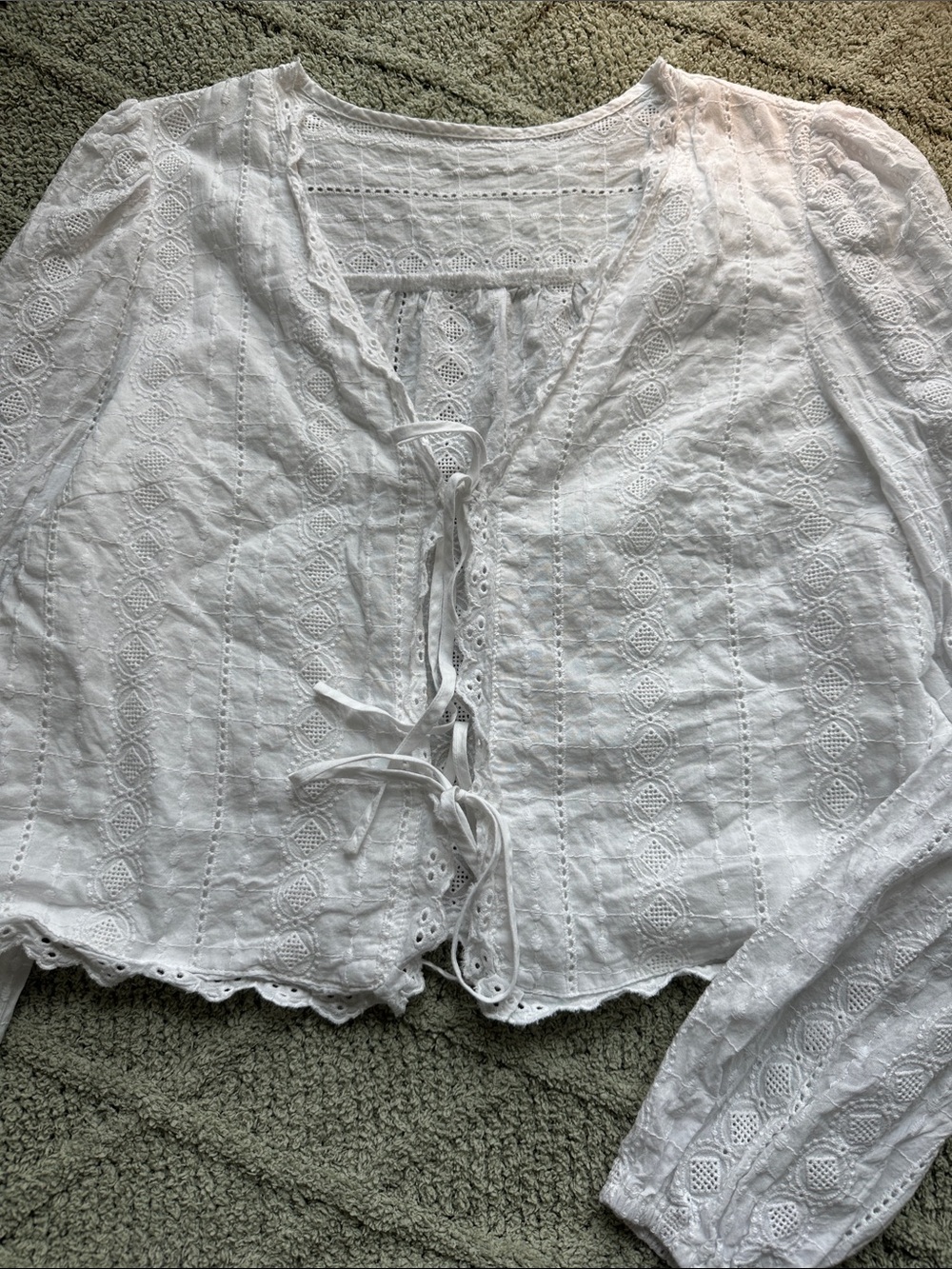 Edikted White Eyelet Tie-Front Top